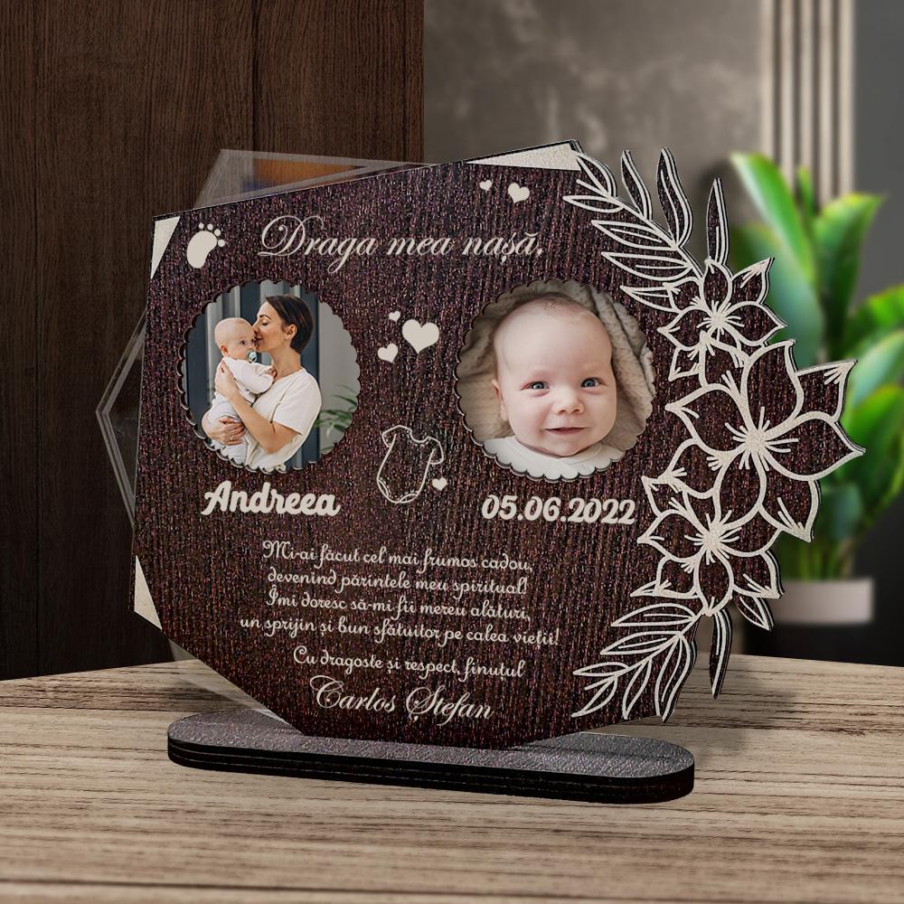 Trofeu Personalizat – Multumire Nasa Botez cu doua poze Trofeul personalizat pentru nasa este un cadou emoționant, ce include două fotografii și un mesaj de mulțumire special.