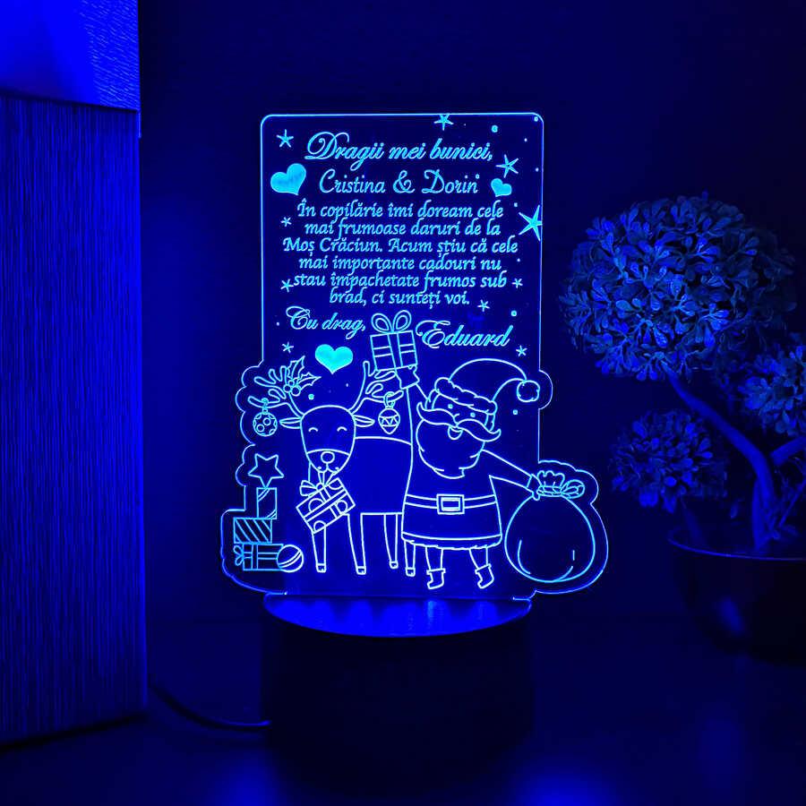 Led multicolor Dragii mei bunici - cadou personalizat pentru bunici Trofeu din plexiglas cu iluminare LED multicolor, ideal pentru a aduce bucurie bunicilor în sezonul sărbătorilor.